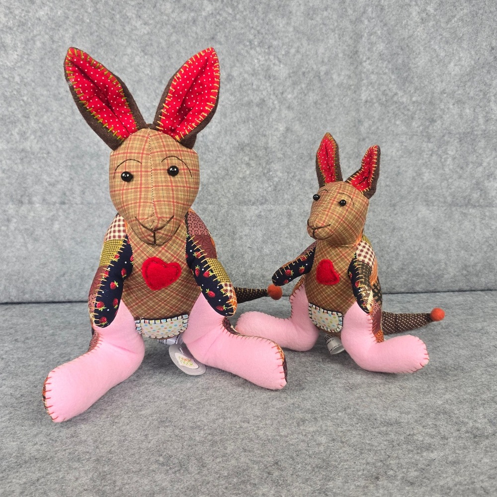 Nook‎ Nook Kangaroo Plush Set Patchwork Handcrafted Decor Folk Art, Whimsical